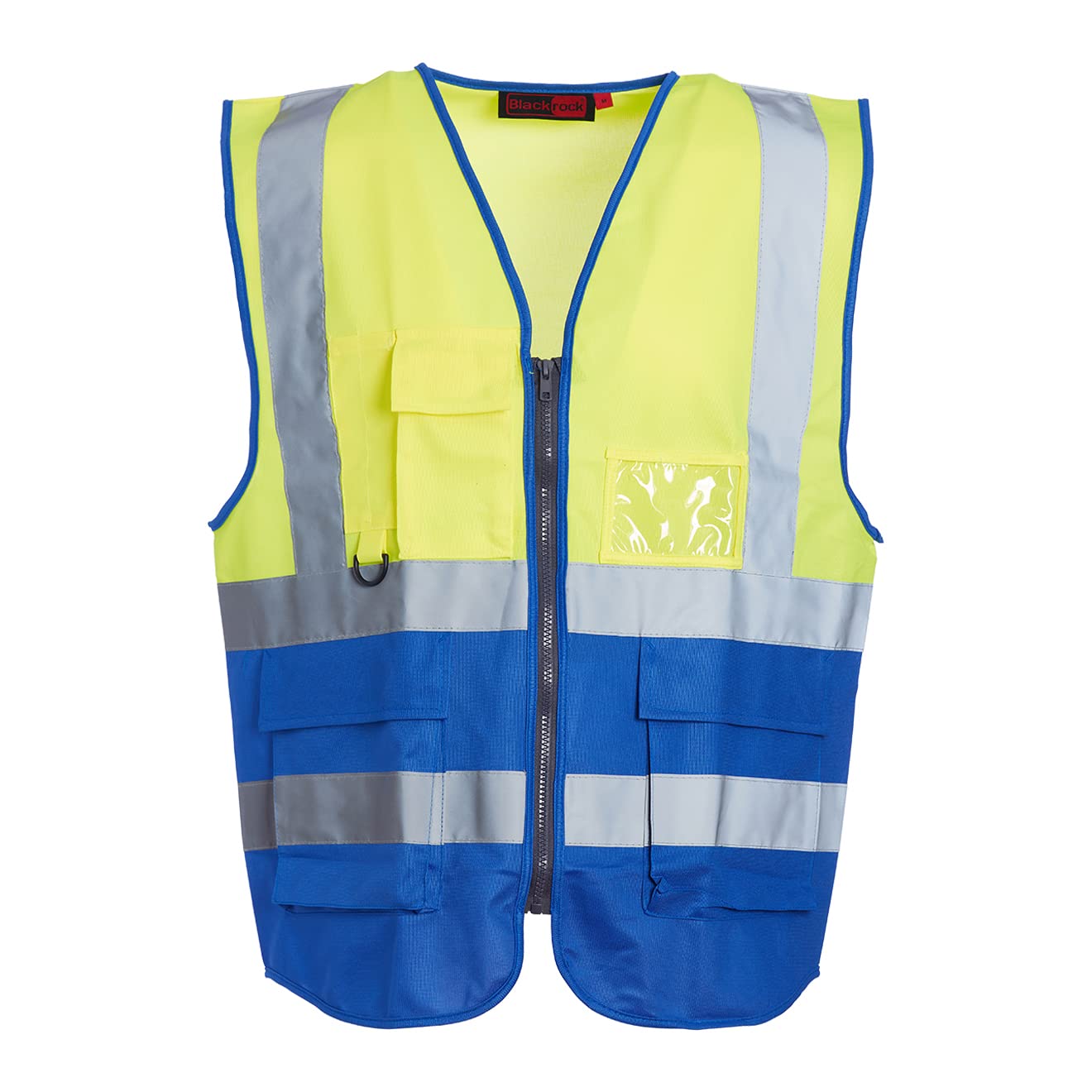 Blackrock Yellow & Blue Premium Hi Vis Vest With Pockets, ID Pouch & Key Loop, Mens Womens Reflective High Vis Vests With Secure Zip, Safety Vest Security Clothing, Fully EN Certified - Size 5XL