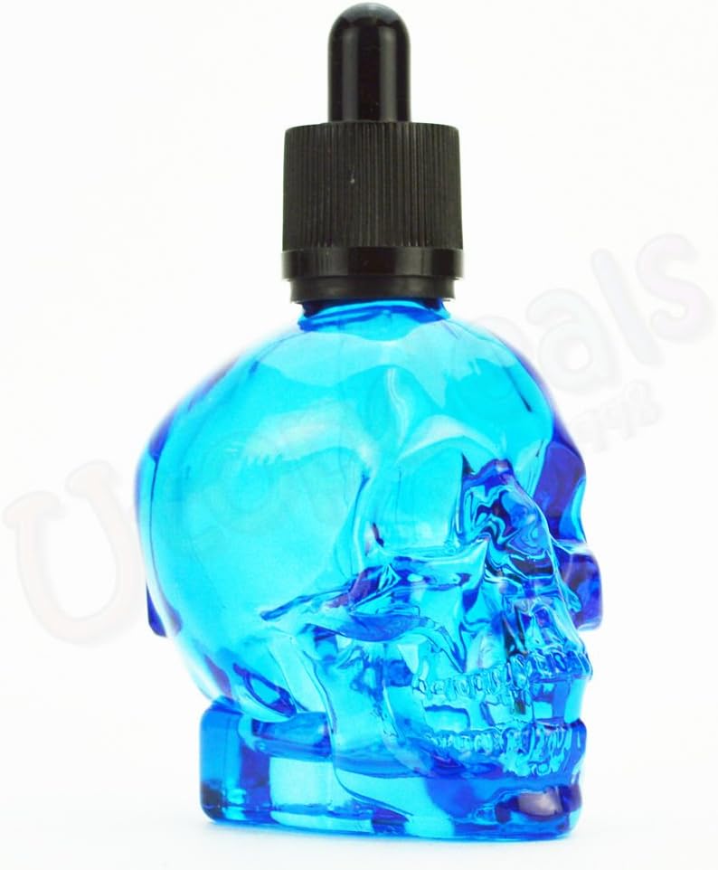 Unishow 60ML 2OZ Skull Glass Colorful Translucent Dropper Bottle Liquid Fragrance Perfumes Juice Essential Oil Container (Blue)