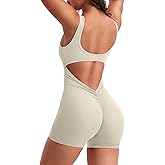 YEOREO One Piece Workout Jumpsuits for Women Backless Tummy Control Sleeveless Jumpsuits Lizvette V Back Scrunch Yoga Romper
