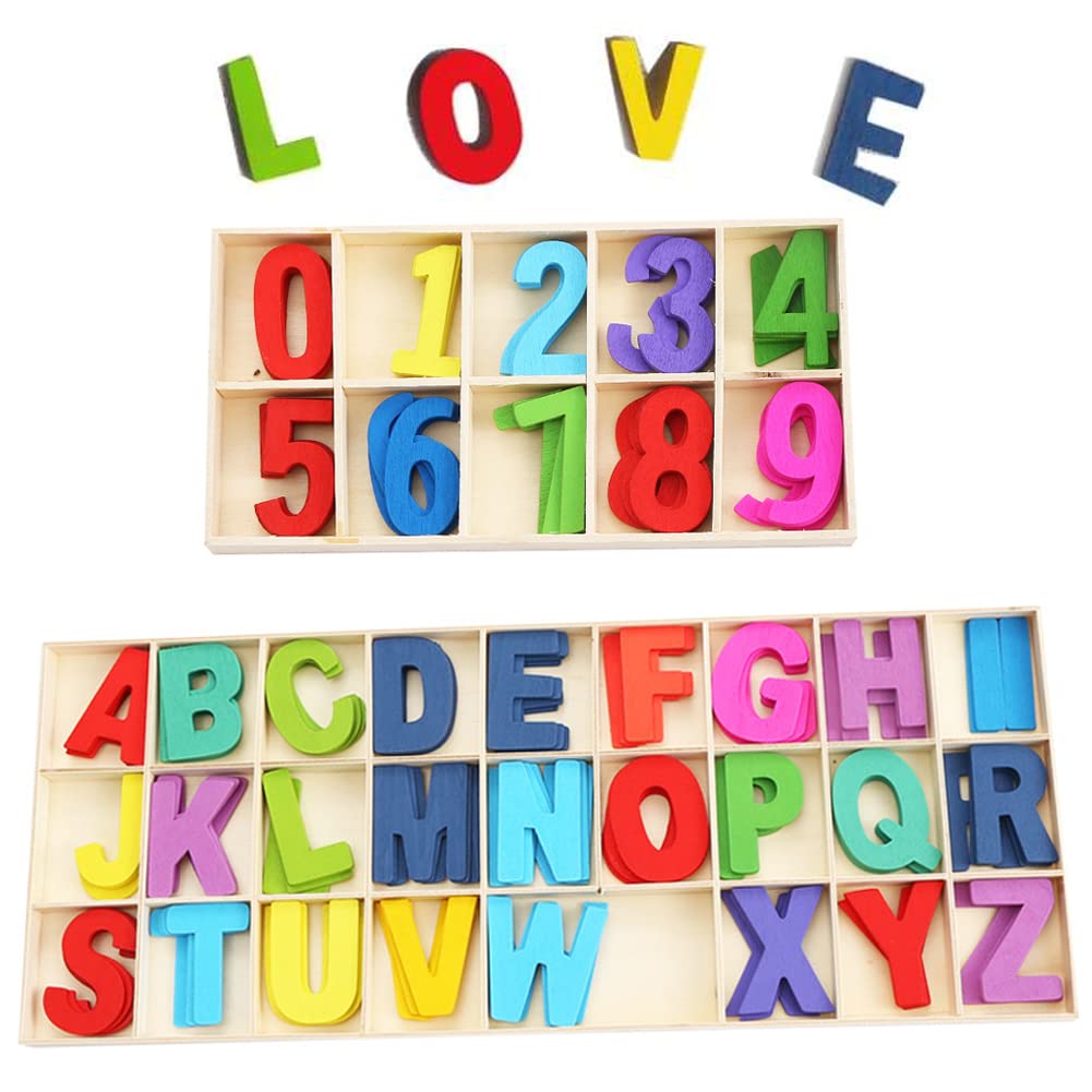 180 Pieces Wooden Numbers and Letters with Storage Tray, Wooden Letters and Numbers, Wooden Letters Set, for DIY, Party Decoration