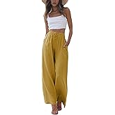 Faleave Women's Cotton Linen Summer Palazzo Pants Flowy Wide Leg Beach Trousers with Pockets