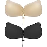 umooie Strapless Sticky Bra Strapless Backess Bra Push up Bra for Women 2 Pairs Black and Nude Color