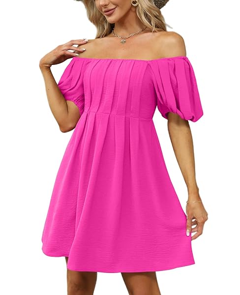 XIEERDUO SUMMER DRESSES FOR TEENS SQUARE NECK PUFF SLEEVE MINI DRESS ROSE RED M