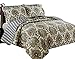 Coast to Coast Quilts for Queen Bed, Lightweight 3-Piece Queen Quilt Set, Soft Bedspread Queen Size- Damask Reversible Coverlet (Sonoma, Full/Queen)