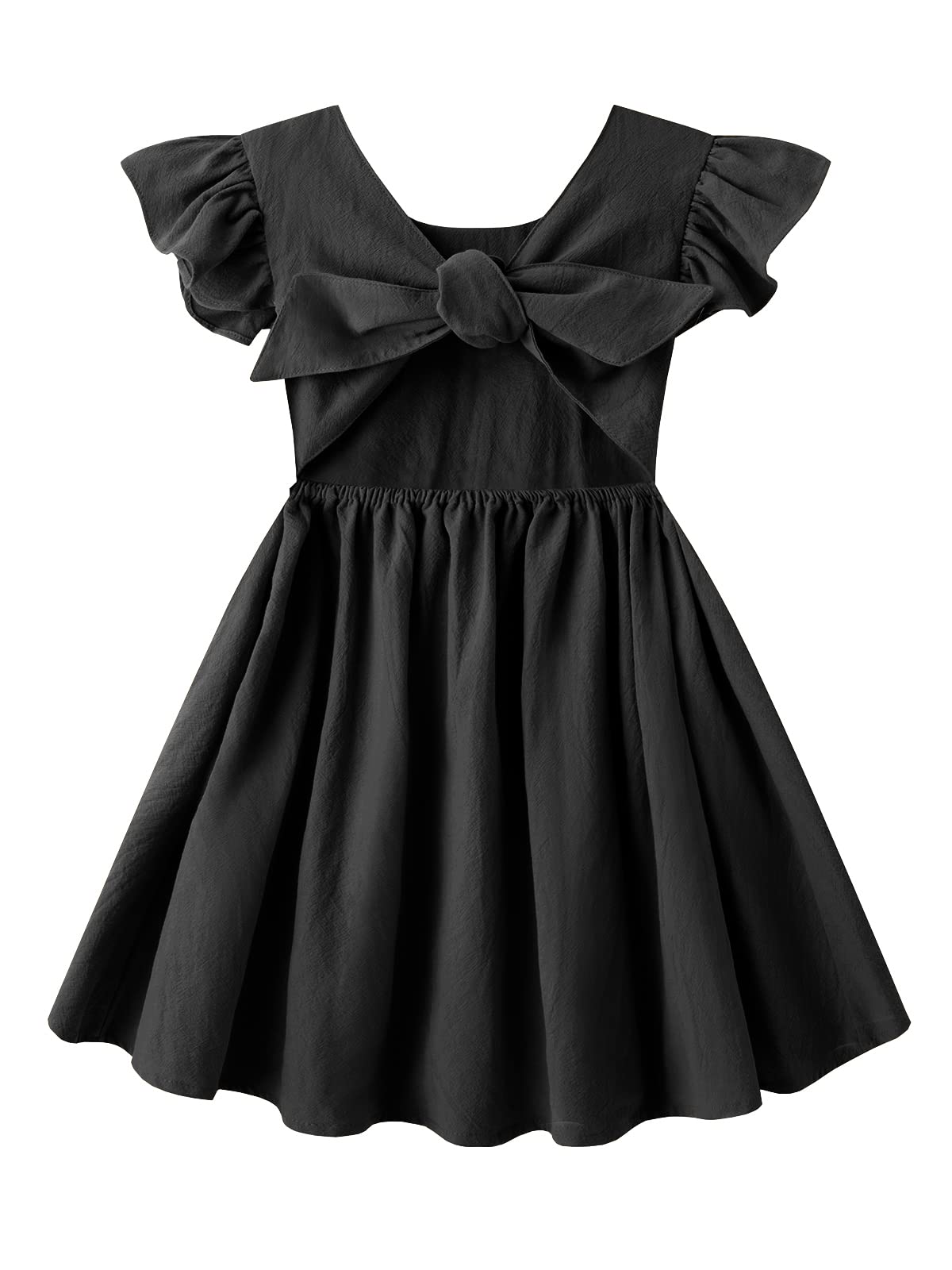 Photo 1 of Dutebare Toddler Girls Dress Cotton Linen Ruffle Halter Sleeveless Kids Casual Summer Beach Party Dresses Black 110