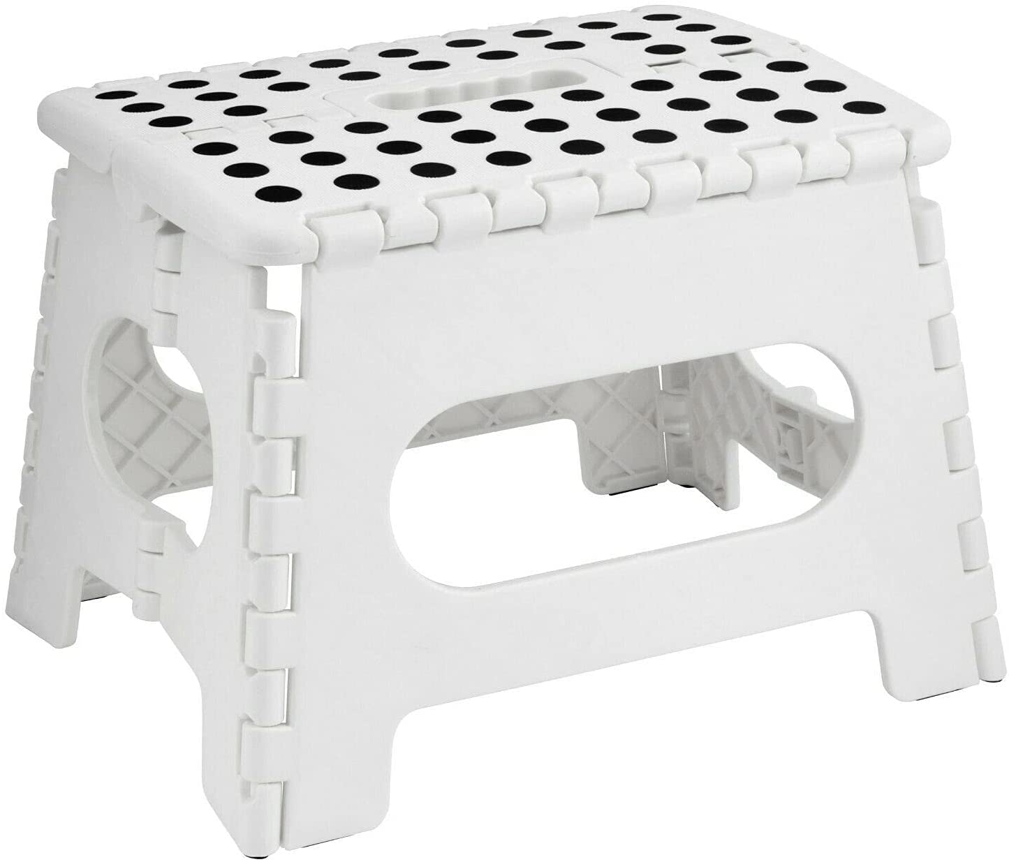 HOMESHOPA Folding Step Stool - 9 Inch White, Plastic Foldable Stepping Stool with Non-Slip Feet, Lightweight Portable Footstool with Carrying Handle for Kitchen, Bathroom, Garden & Outdoor