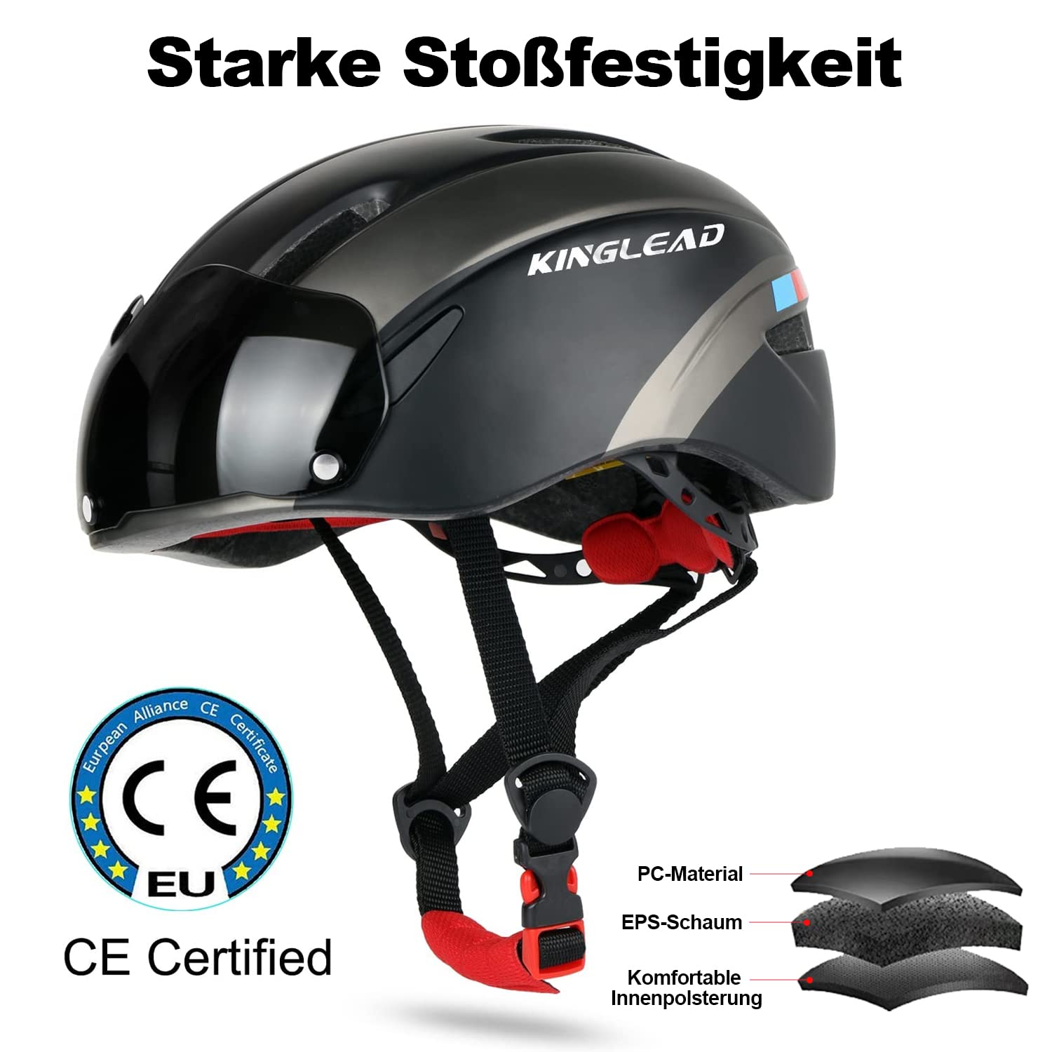 Fahrradhelm Herren Damen mit Abnehmbarem Magnetischem Visier, Ultraleichter Verstellbarer Bike Helm, Atmungsaktiver Radhelm für Erwachsene 2