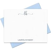 Personalized Stationary Note Cards and Envelopes Monogrammed with Name, Custom Set of Flat Notecard Stationery in Choice of Colors (Style #3)
