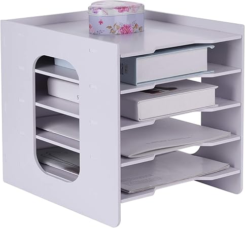 Amazon Co Jp レターケース デスク上置棚 ファイルボックス 木製 多機能 収納ボックス 書類入れ フォルダー 雑誌 新聞 小物収納 卓上収納ラック 書類ケース 書類トレー オフィス 寝室 リビング収納 机上用品 整理整頓 ５仕切り ホワイト 文房具 オフィス用品