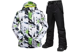 DOOK SNOW Men's Ski Jacket and Pants Set, Waterproof Windproof Snowboard Outfit with Hood for Winter Outdoor Sports