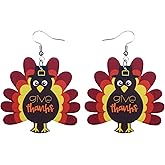Cute Thanksgiving Earrings for Girl Women Turkey Pumpkin Maple Leaf Dangle Earrings Colorful Sunflower Wooden Thanksgiving Fall Earrings Jewelry