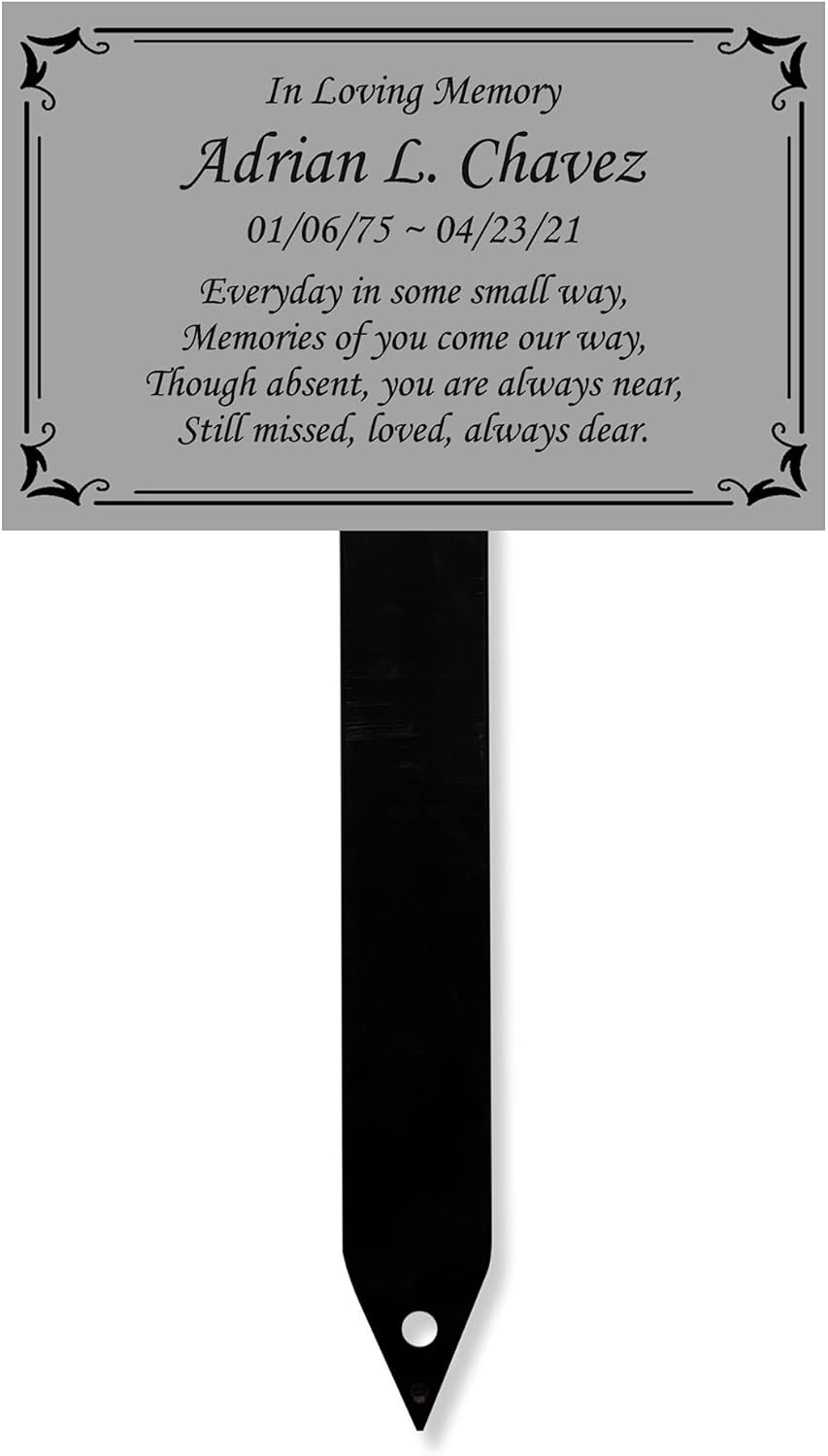 Plaques & Wall Art - Memorial Plaque Stake, Sturdy Metal Grave Marker, Remembrance Plaque in Black, Gold and Silver, Outdoor, Indoor Memorial Plate, Personalized (Silver Black)