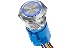 AUNOVG 22mm Latching Push Button Switch 12V- Easy Installation, Waterproof Switch, Multiple Wiring Optionsas for Automotive Switches, Marine Switch On Off, PC Power Button(Blue LED)