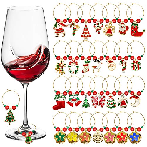 MOVINPE 30 Pieces Wine Glass Charms, Christmas Themed Wine Glass Markers Tags, Drink Markers Goblet Ring Wine Accessories