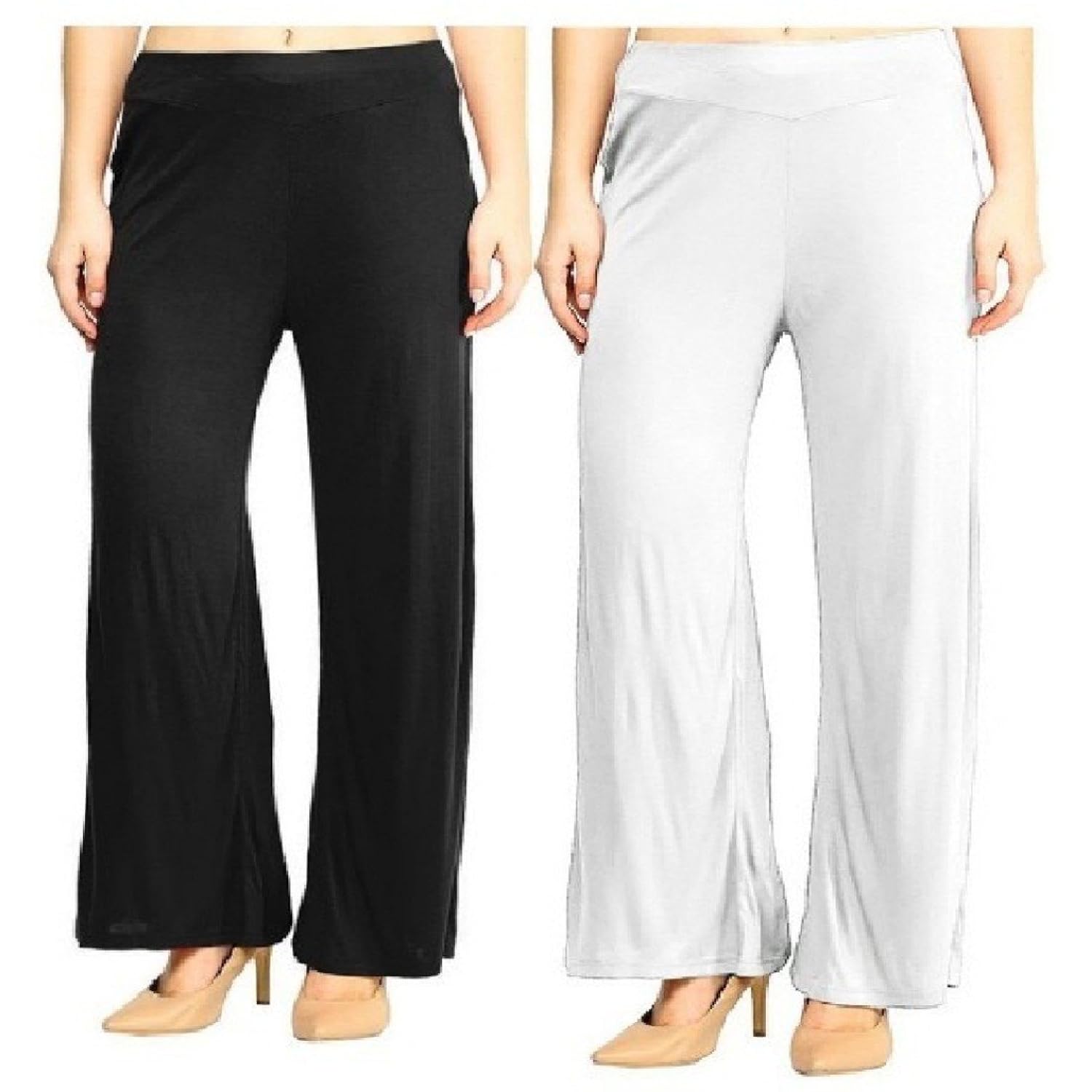 fashion guru trading viscose black , white palazzo for women pack of 2
