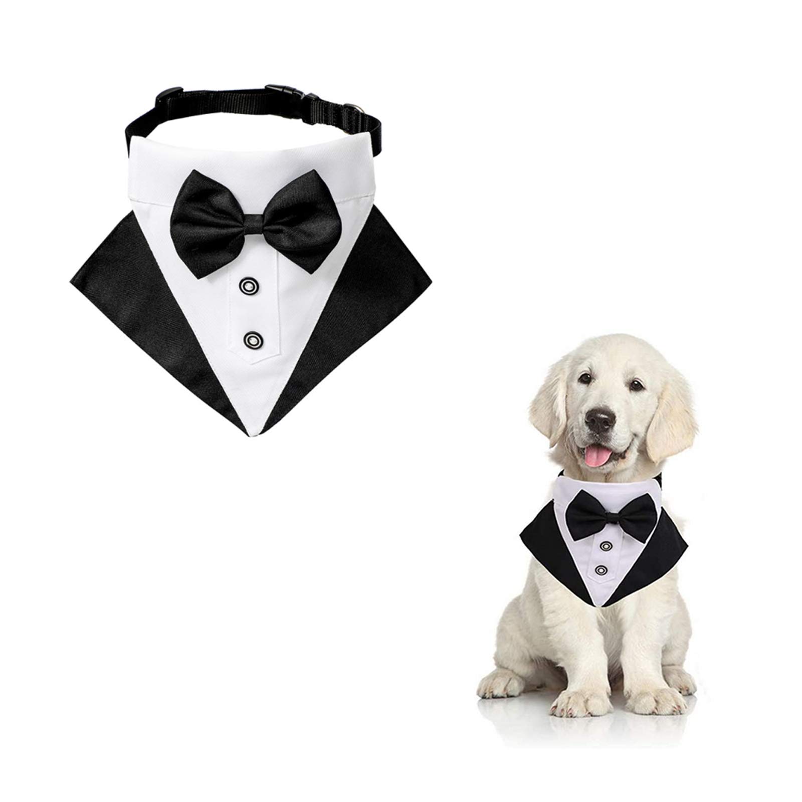 WANDIC Dog Tuxedo Collar, 1 Piece Adjustable Formal Dog Wedding Bandana Pet Wedding Suit Bowtie with D Ring for Small Medium Dogs