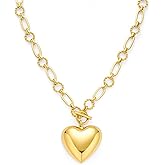 SHANTYSON Chunky Necklace for Women 18K Gold Plated Puffy Heart Star Cross Pendant Necklaces Statement Trendy Jewelry Gifts