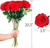 Mocoosy 12Pcs Red Artificial Rose Flowers Realistic Silk Long Stem view 2