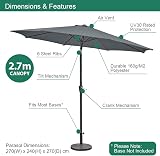 GardenKraft 2.7m Outdoor Parasol Tilt & Crank 6 Ribs Charcoal view 2