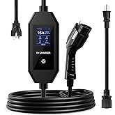 Siwerg Level 1/2 Portable EV Charger, J1772 Charger Compatible with All EVs, 16 Amp 110V-240V, 25ft Cable, NEMA 6-20 Plug & NEMA 5-15 Adapter