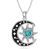 BETHZA Moon and Sun Necklace for Women 925 Sterling Silver Genuine Turquoise/Diamond Crescent Moon Sun Pendant Western Jewelry Gifts for Mom Daughter