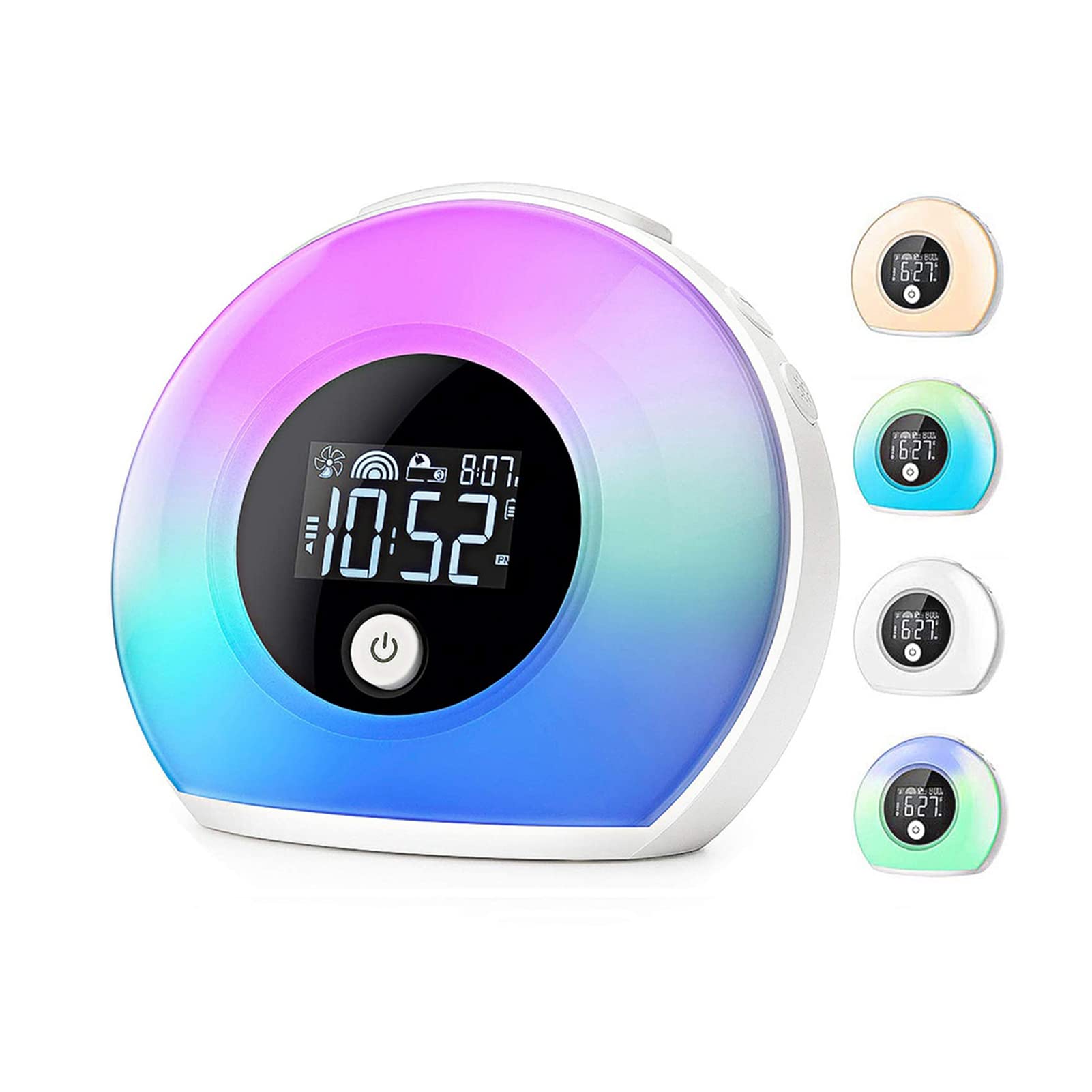 Dpofirs Wake Up Light Alarm Clock, Colourful Wake Up Breathing Lamp with 4 Level Bringhtness Adjustmen and LCD Display Screen, Children Bluetooth 5.0 Speaker for Children Adults Kids