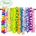 LongSky 50 Counts Hawaiian Leis Party Favors Tropical Hawaiian Necklace Silk Flower leis for Luau Beach Birthday Party Decorations and Party Supplies