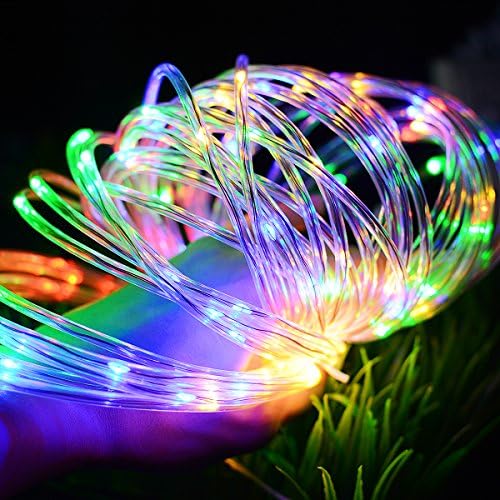 Aluvee 33ft 100 LED Solar Power Rope Lights Waterproof Portable String Lights Light Sensor Christmas Tree Thanksgiving Wedding Party Garden Lawn Patio Decoration(Multi Color)