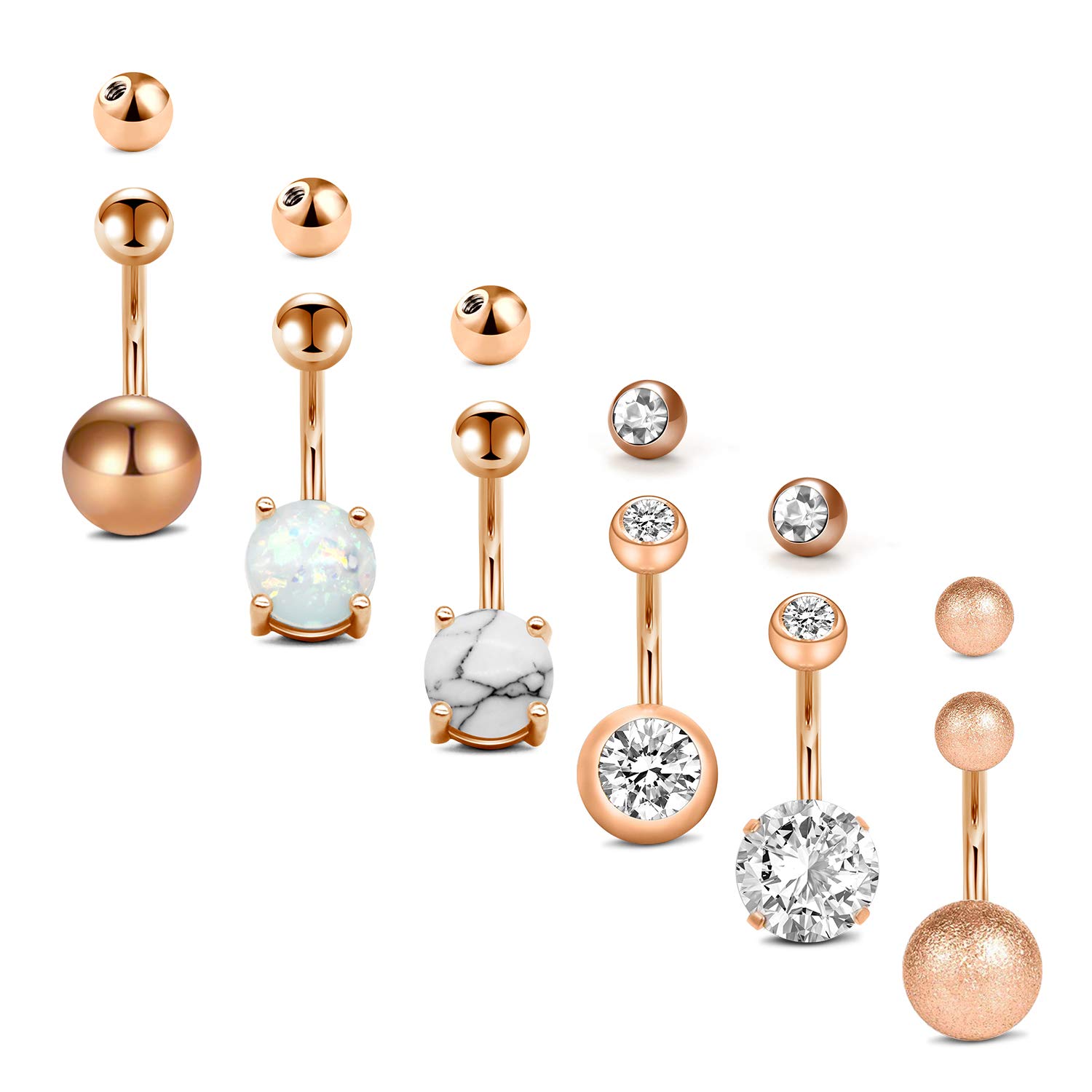 AceFun Belly Button Rings Surgical Steel Belly Navel Rings Piercing Replacement Balls For Women 6Pcs