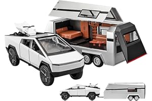 EROCK 1/32 Pickup Trailer RV Model Kit, Off-Road Vehicle Alloy,Car Model Diecast Metal Toy,Truck Model Simulation Sound Light,Gifts for boy Girl. (with RV Silver)