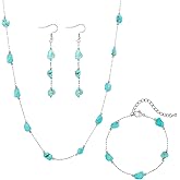 Krudan Turquoise Jewelry Set for Women Western Jewelry 18K Gold/Silver Plated Beaded Turquoise Necklaces for Women Boho Beach Choker Necklace