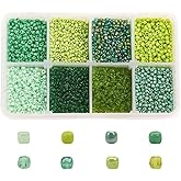 Spritewelry 12500pcs 2mm Glass Seed Beads for Jewelry Making Green Tiny Beads Small Craft Bead Round Loose Spacer Bead Kit for Bracelet Earring Hole: 1mm