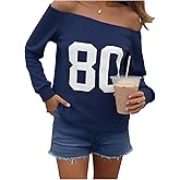 RoseSeek Girl's Number Jersey Sweatshirt Long Sleeve Off The Shoulder Sweatshirt Tops Pullover Streetwear