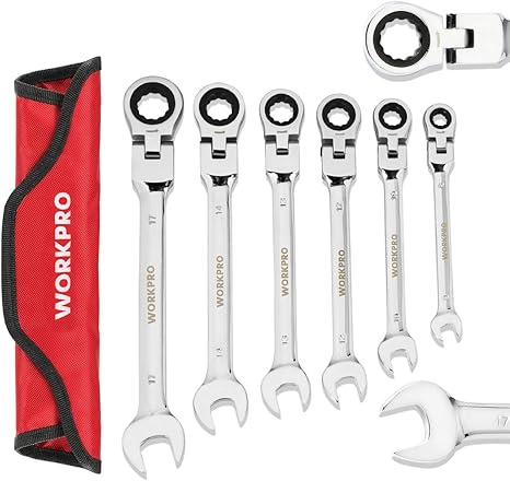 Amazon Workpro フレックスラチェットレンチ 首振りラチェット コンビネーションレンチセット コンビセット 両用ヘッド スパナ レンチ 角度調整可能 72ギア 6本組 自動車修理 車メンテナンス 組み立て Diy用 収納袋付き 片口スパナ コンビネーションレンチ