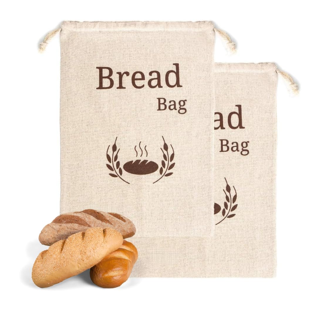 Extra Large New Living Organic Linen Cotton Bread Bags | 44x35 cm | 2 x Reusable | Eco Food Storage