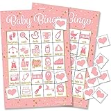 It's a Girl Baby Shower Bingo Game, Pink and Gold - 24 Guests