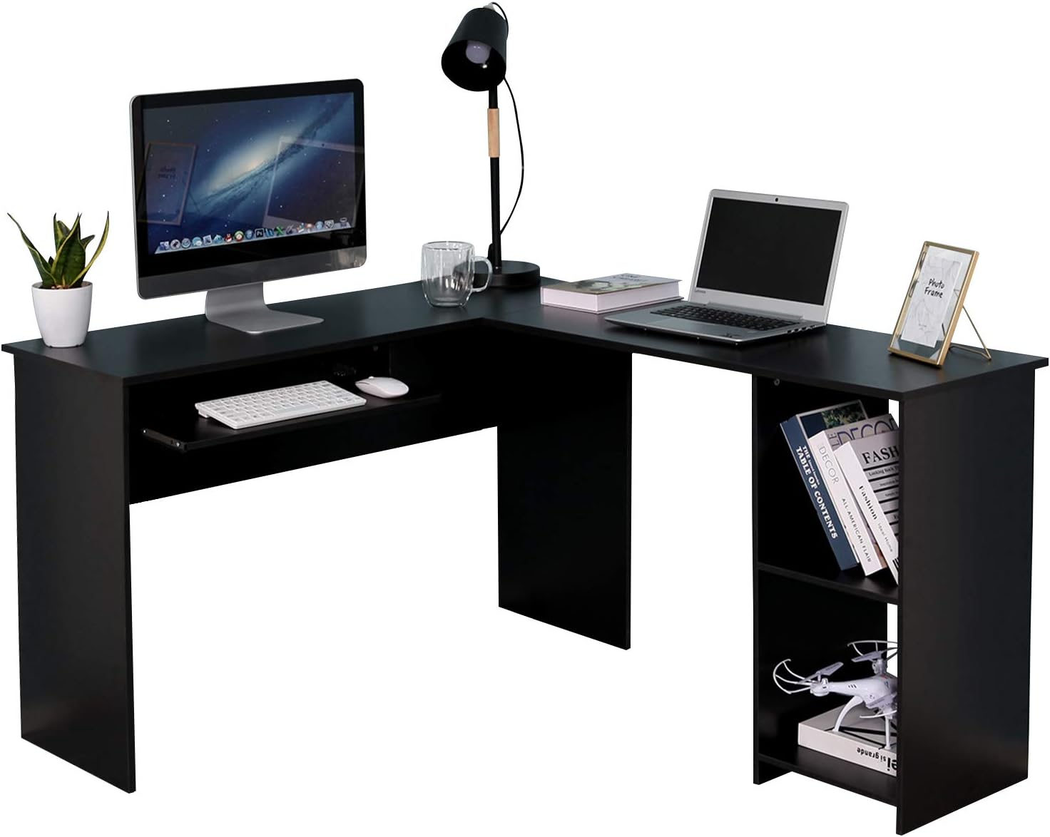 LEMAIJIAJU Computer Desk L-Shaped Computer Table Large Corner Desk PC Laptop Desk Office Desk Student Study Table Gaming Desk for Home and Office Small Space - Black Wood