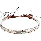 CZMZHFC Cowboy Hat Band for Women Men,Handmade Western Leather Hatbands, Turquoise Beads & Feather Accents HatBand,Bohemian Adjustable Replacement Band for Cowgirl Hats,Fedora Panama Hats Accessories