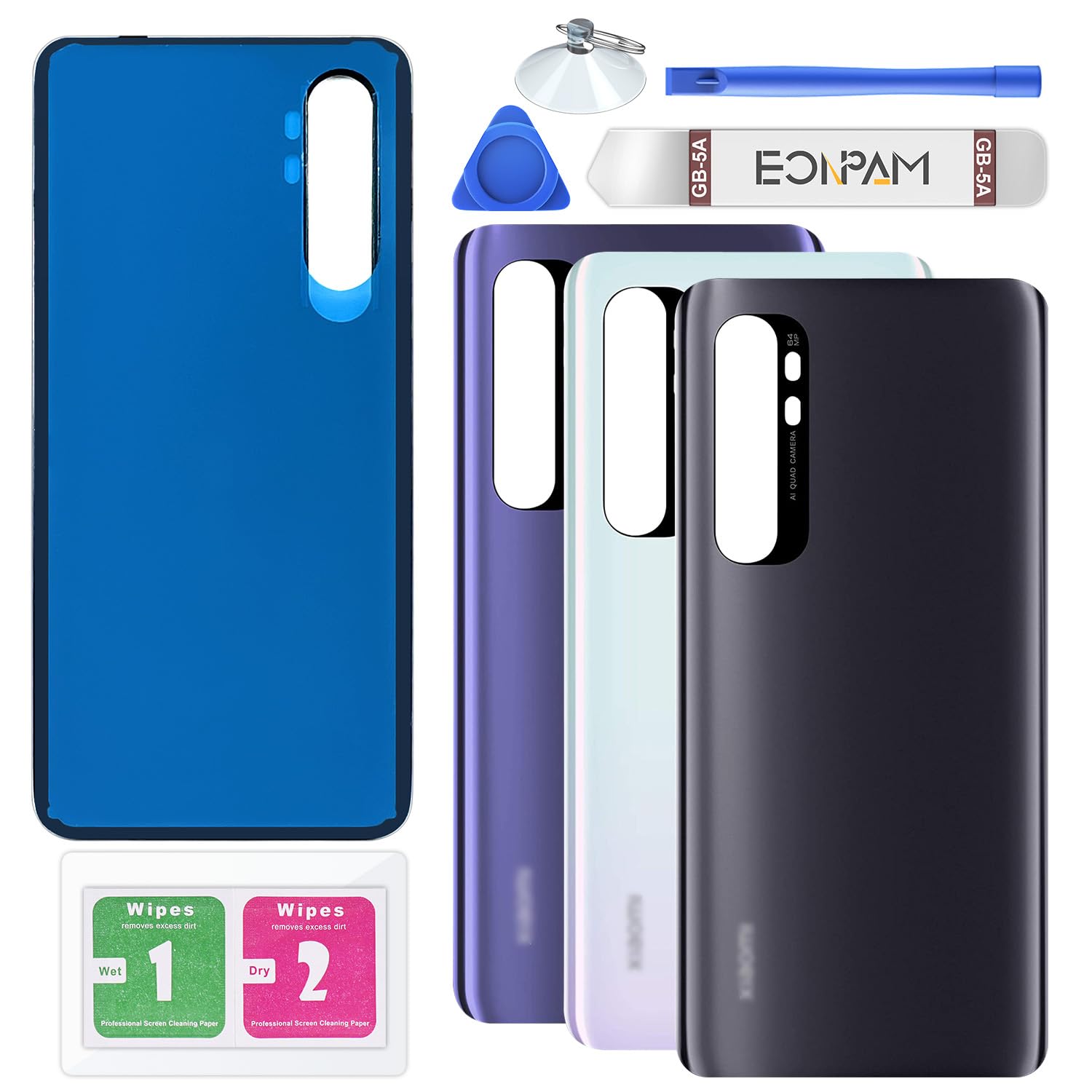 Eonpam Back Cover Glass for Xiaomi Mi Note 10 Lite Rear Glass Replacement with Repair Kit Genuine Rear Housing (Midnight Black)