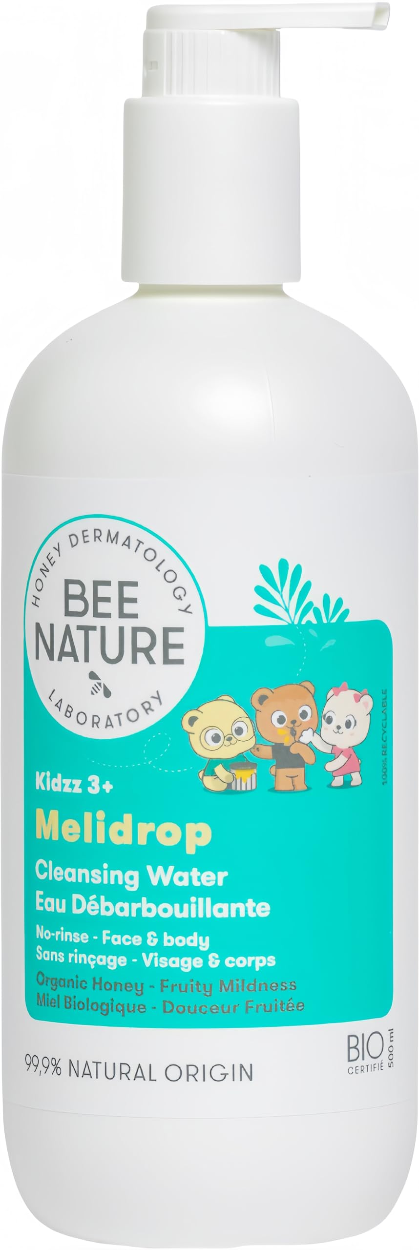 Bee Nature - Cleansing Water for Kids - No Rinse - Cleansing Sunscreen - Honey Drop Soothes - Softens and Protects the Skin - 500ml