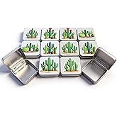 Goodma 12 Pieces Square Metal Empty Tins Home Storage Containers Organizer Mini Box with Cactus Image Pattern on Hinged Lid, 