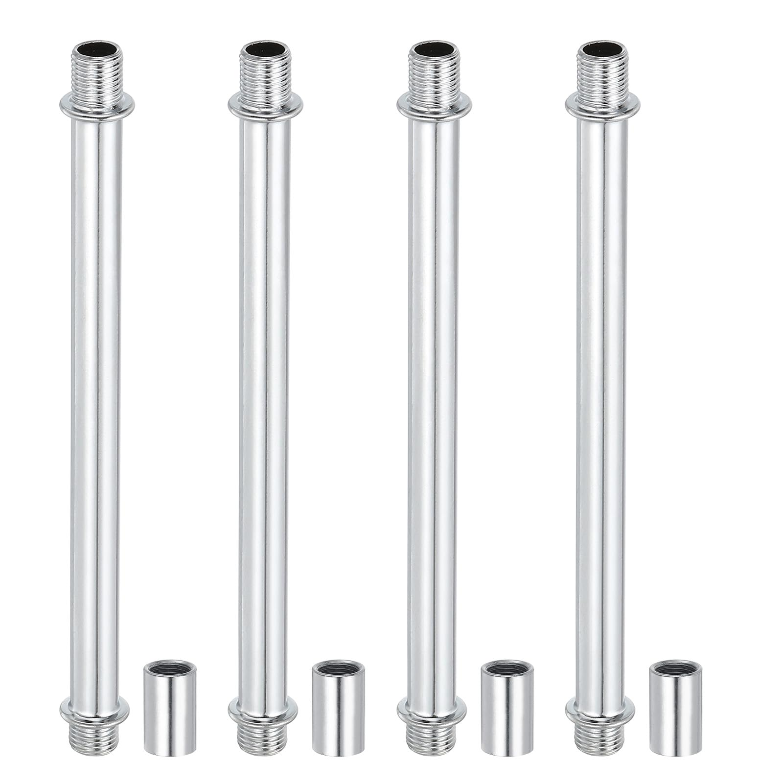 PATIKIL Straight Pipe Lamp Stems Rod Kit, 4Set M10 Carbon Steel 150mm(5.91") Long Double End Thread Rod with Coupling Nuts Sleeve Connector for Table Lamps Chandeliers, Silver Tone