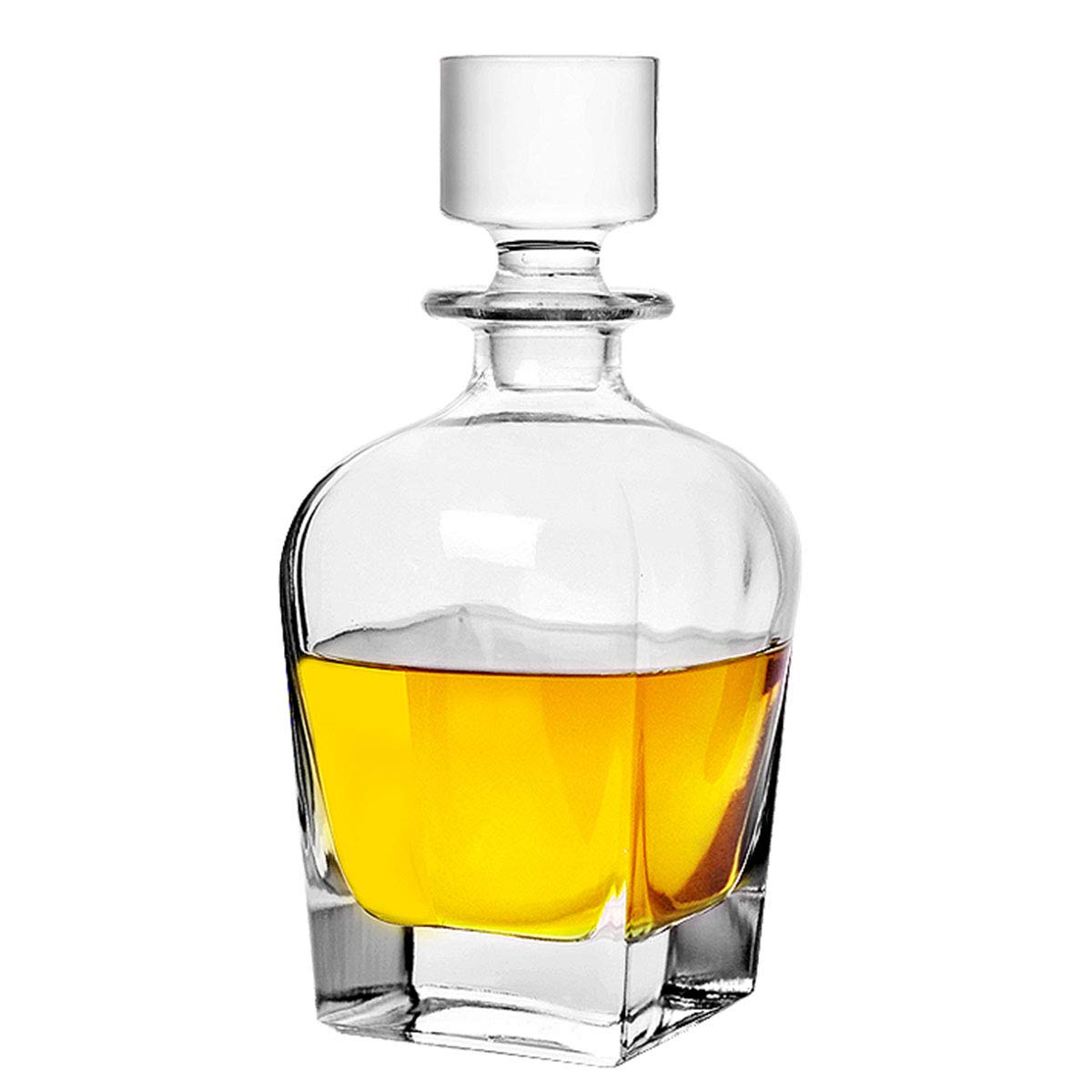 Glass Decanter with Airtight Geometric Stopper - Whiskey Decanter for Wine, Bourbon, Brandy, Liquor, Juice, Water, Mouthwash. Italian Lead- Glass (24 oz/710ml)