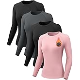 Celfaeree 4 Pack Thermal Long Sleeve Shirts for Women Fleece Lined Compression Shirts Yoga Athletic Workout Tops