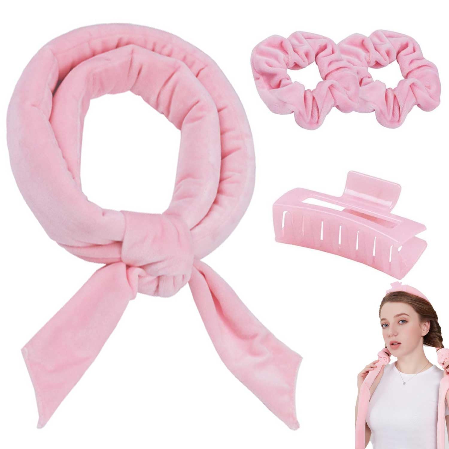 Hair Curlers Heatless Headband Curling Rod Soft Sleep Hair Rollers No Heat Wave Curler with Hair Clip Overnight Curls for Long Medium Short Hair DIY Styling (Pink)