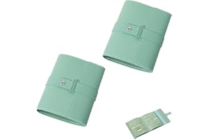 Iensen 2PCS Foldable Book Design Earring Holder Organizer - Portable PU Leather Travel Earring Case - Stylish and Practical Earring Book Organizer (Green)