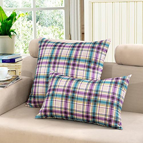 M MOCHOHOME Square Decorative Plaid Checkered Throw Pillow Cover Case Pillowcase Cushion Sham - 26" x 26", Blue/Purple