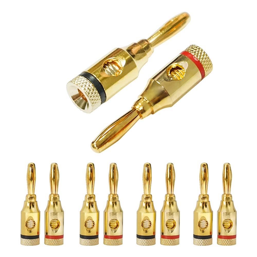 4VWIN 4mm Banana Plugs 24K Gold Plated Audio Jack Wire Cable Screw Connectors for Speaker, Audio/Video Receiver, Amplifiers and Sound Systems (5 pairs (10 Pieces))