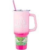 Silver Buffalo Wicked Glinda Pink Perfection Ombre Double Walled Stainless Steel Tumbler with Handle and Straw, Fits in Standard Cup Holder, 40 Ounces