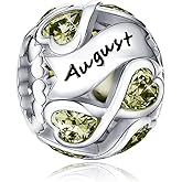 FOREVER QUEEN Birthstone Charms 925 Sterling Silver Infinite Love Heart Openwork Bead for Charm Bracelets and Necklaces with 5A Cubic Zirconia, Birthday Jewelry Gifts Women Girls